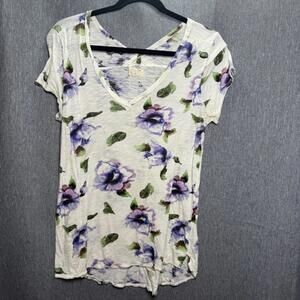 Anthropologie t.la Womens M Purple Floral Tee Art Classic Boho